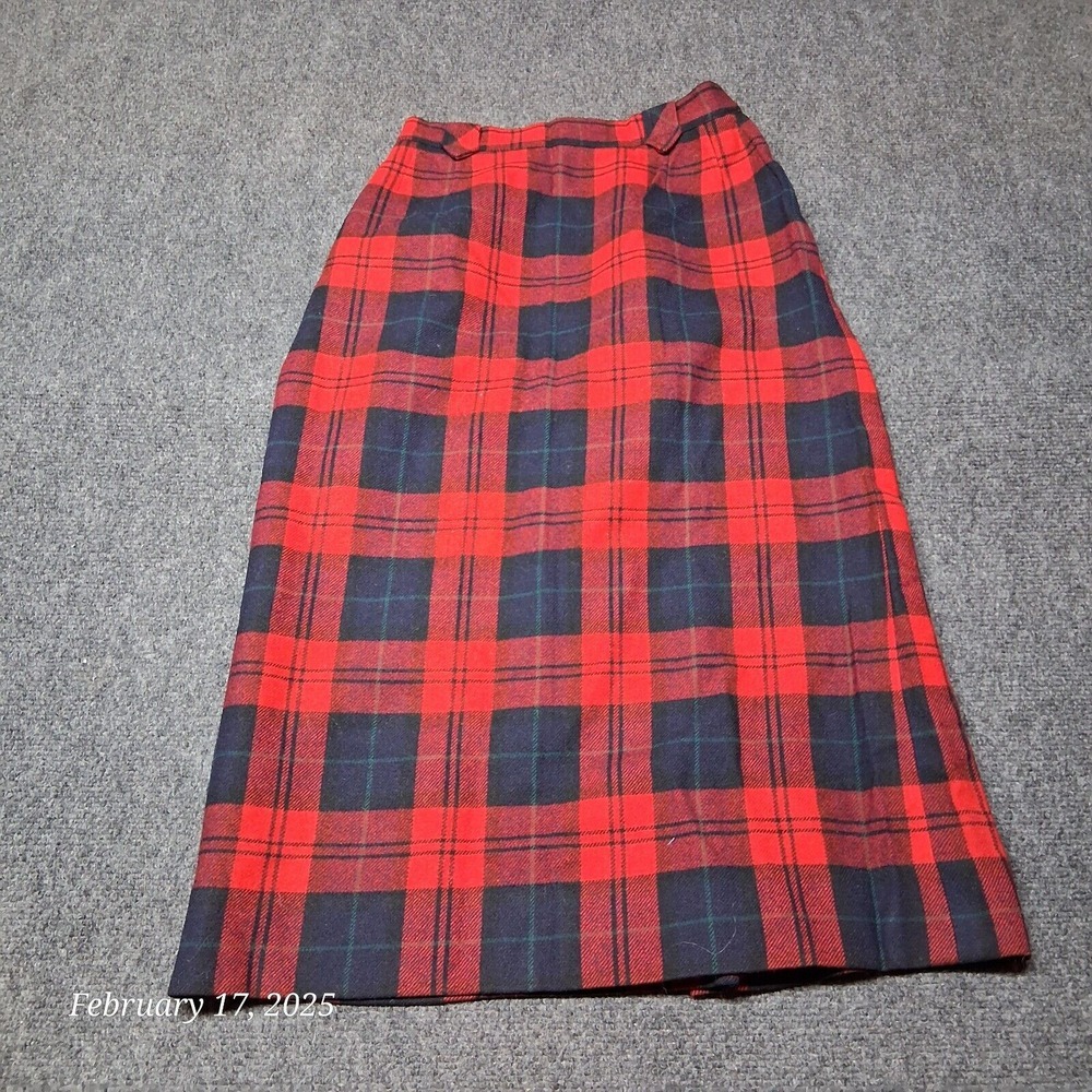 Vintage Pendleton Plaid Wool Skirt Women Size 12 Red Midi Side Zip